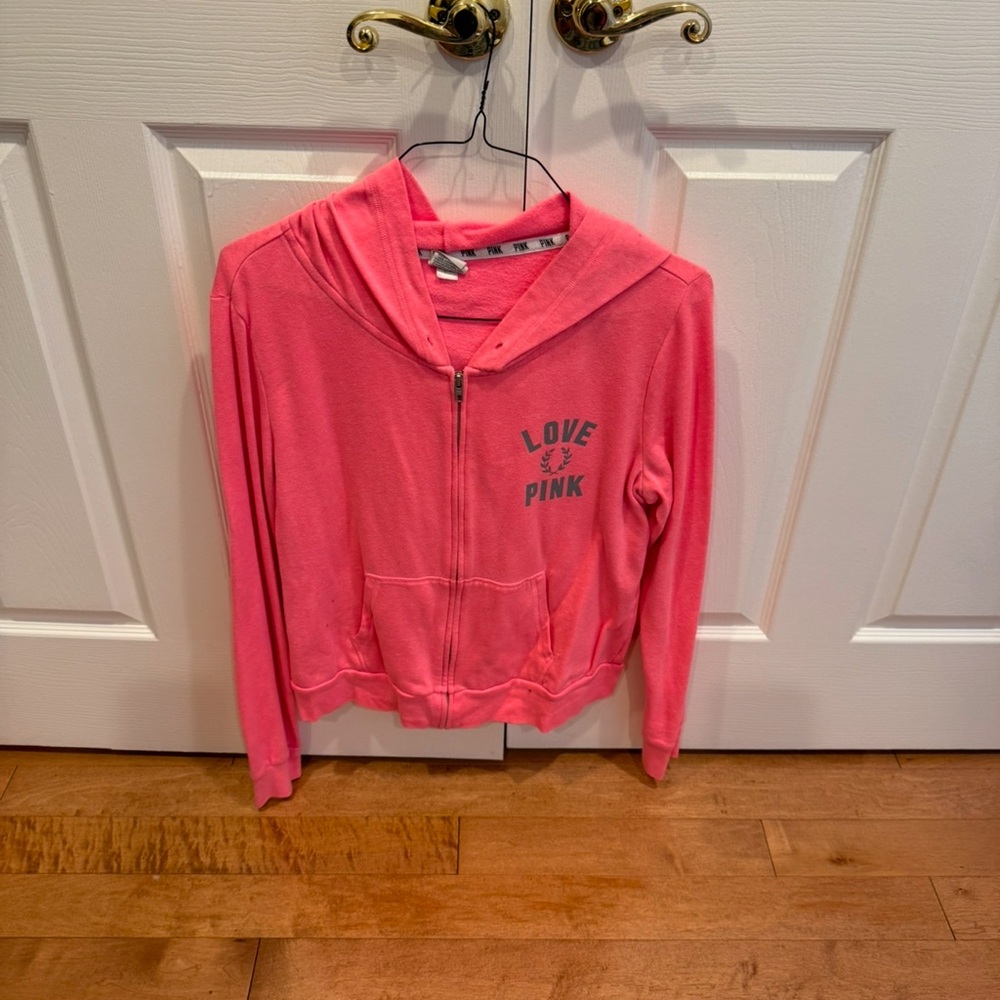 Woman’s Large PINK Zip up ultra soft hot coral pink hoodie